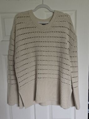GAP Open-Knit Scoopneck Sweater in Creamy / Oatmeal Large